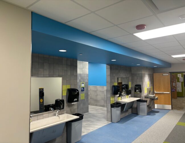 Painted soffit at Ixonia elementary school